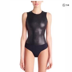 Commando Black Sleeveless Faux-Leather Bodysuit Top - Women